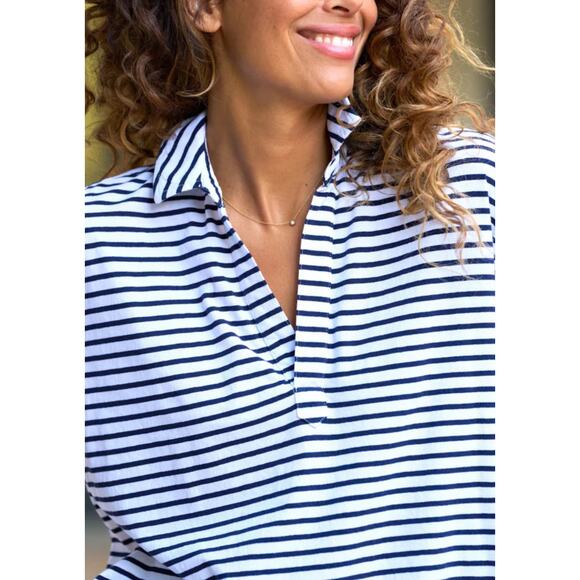 B36 Frank & Eileen Patty Popover Henley Striped Top Womens XL Coastal Parisian - Picture 3 of 8